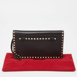 Pre Owned Valentino Black Leather Rockstud Wristlet Clutch