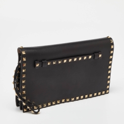 Pre Owned Valentino Black Leather Rockstud Wristlet Clutch