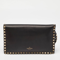 Pre Owned Valentino Black Leather Rockstud Wristlet Clutch