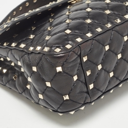 Pre Owned Valentino Black Quilted Leather Medium Rockstud Spike Top Handle Bag