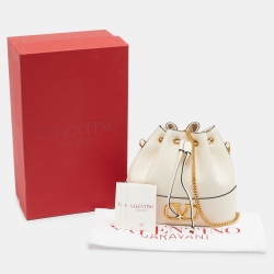 Pre Owned Valentino Off White Leather VLogo Bucket Bag