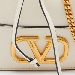 Pre Owned Valentino Off White Leather VLogo Bucket Bag
