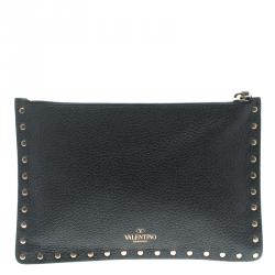 Valentino Navy Blue Leather Rockstud Pouch