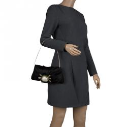 Pre Owned Valentino Black Satin Tortoise Embellished Shoulder Bag