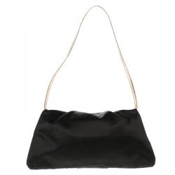 Pre Owned Valentino Black Satin Tortoise Embellished Shoulder Bag