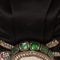 Pre Owned Valentino Black Satin Tortoise Embellished Shoulder Bag