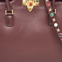 Pre Owned Valentino Burgundy Leather Medium Rockstud Trapeze Tote