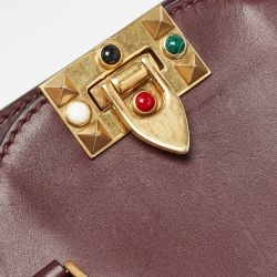 Pre Owned Valentino Burgundy Leather Medium Rockstud Trapeze Tote