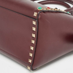 Pre Owned Valentino Burgundy Leather Medium Rockstud Trapeze Tote