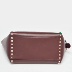 Pre Owned Valentino Burgundy Leather Medium Rockstud Trapeze Tote