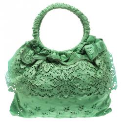 Pre Owned Valentino Light Green Laser Cut Leather Laceland Hobo