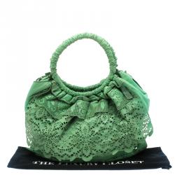 Pre Owned Valentino Light Green Laser Cut Leather Laceland Hobo