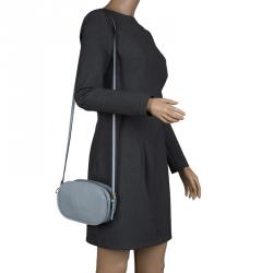 Pre Owned Valentino Powdered Blue Leather Logo Go Crossbody Bag