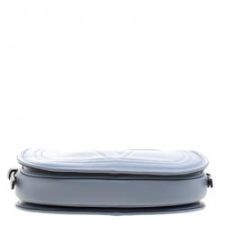 Pre Owned Valentino Powdered Blue Leather Logo Go Crossbody Bag