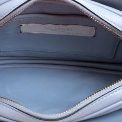 Pre Owned Valentino Powdered Blue Leather Logo Go Crossbody Bag