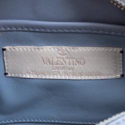 Pre Owned Valentino Powdered Blue Leather Logo Go Crossbody Bag
