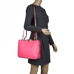 Pre Owned Valentino Pink Leather Rockstud Crossbody Bag