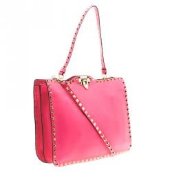 Pre Owned Valentino Pink Leather Rockstud Crossbody Bag
