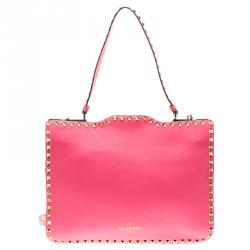 Pre Owned Valentino Pink Leather Rockstud Crossbody Bag