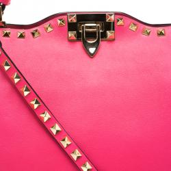 Pre Owned Valentino Pink Leather Rockstud Crossbody Bag