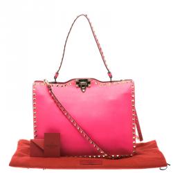 Pre Owned Valentino Pink Leather Rockstud Crossbody Bag