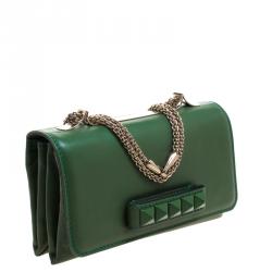 Pre Owned Valentino Green Leather Rockstud Va Va Voom Shoulder Bag