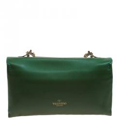 Pre Owned Valentino Green Leather Rockstud Va Va Voom Shoulder Bag