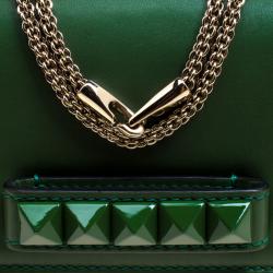 Pre Owned Valentino Green Leather Rockstud Va Va Voom Shoulder Bag