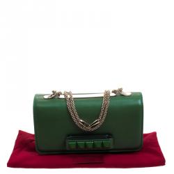 Pre Owned Valentino Green Leather Rockstud Va Va Voom Shoulder Bag