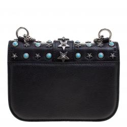 Pre Owned Valentino Black Leather Small Star Rockstud Lock Shoulder Bag