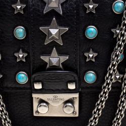 Pre Owned Valentino Black Leather Small Star Rockstud Lock Shoulder Bag