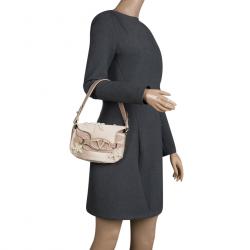 Pre Owned Valentino Beige Satin and Croc Embossed Leather Catch Embellished Shoulder Bag