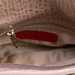 Pre Owned Valentino Beige Satin and Croc Embossed Leather Catch Embellished Shoulder Bag