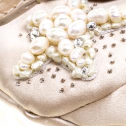 Pre Owned Valentino Beige Satin and Croc Embossed Leather Catch Embellished Shoulder Bag