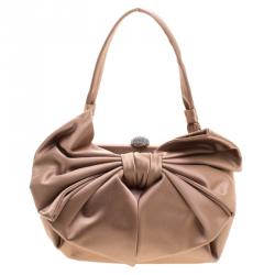 Pre Owned Valentino Metallic Brown Satin Bow Evening Bag