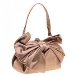Pre Owned Valentino Metallic Brown Satin Bow Evening Bag
