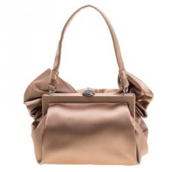 Pre Owned Valentino Metallic Brown Satin Bow Evening Bag