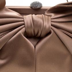 Pre Owned Valentino Metallic Brown Satin Bow Evening Bag