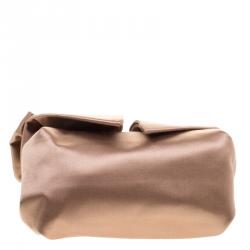 Pre Owned Valentino Metallic Brown Satin Bow Evening Bag