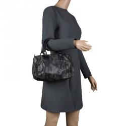 Pre Owned Valentino Black Lace and Leather Small Boston Bag