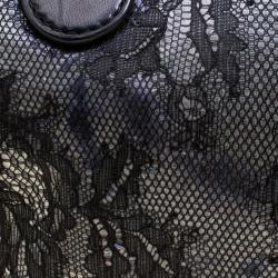 Pre Owned Valentino Black Lace and Leather Small Boston Bag
