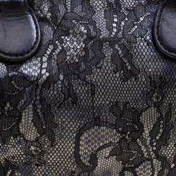 Pre Owned Valentino Black Lace and Leather Small Boston Bag