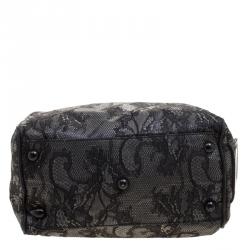 Pre Owned Valentino Black Lace and Leather Small Boston Bag