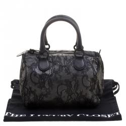 Pre Owned Valentino Black Lace and Leather Small Boston Bag