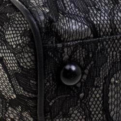 Pre Owned Valentino Black Lace and Leather Small Boston Bag