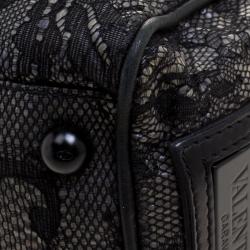 Pre Owned Valentino Black Lace and Leather Small Boston Bag