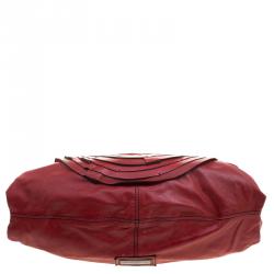 Pre Owned Valentino Red Leather Large Petale Rose Hobo 