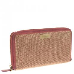 Pre Owned Valentino Pink Suede Shimmering Zip Around Continental Wallet 