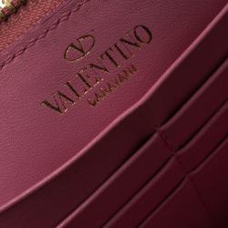 Pre Owned Valentino Pink Suede Shimmering Zip Around Continental Wallet 
