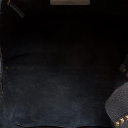 Pre Owned Valentino Black Leather Tribal Print Medium Rockstud Convertible Tote